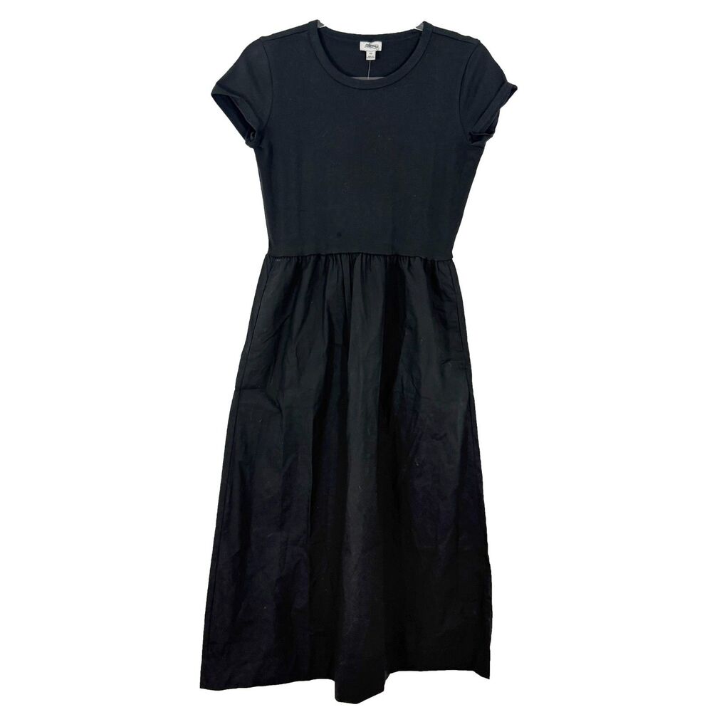 J.CREW Short-Sleeve Knit Mixy Dress XS Black Knit Woven Midi Crew NWT B65